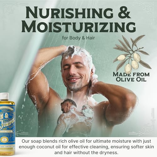 Image of Carolina Castile Soap Gin & Juniper Scented - Certified Organic Base, High Olive Oil Content, Non-Drying, Made with Organic Oils, Concentrated Body Wash for Men (Gin & Juniper, 32 Fl Oz)