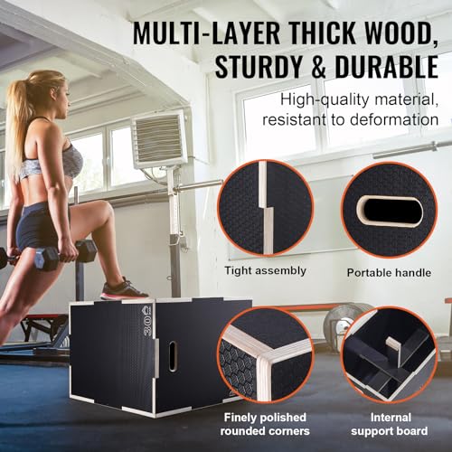 VEVOR 3-in-1-Plyometrische Sprungbox 30/24/20-Zoll-Plyobox, Sprungkasten Sprungkiste 204 kg Tragfähigkeit, Fitnessübungs-Step-Up-Box für Heimtraining, Sprungkrafttraining Schwarz Einstellbare Höhe
