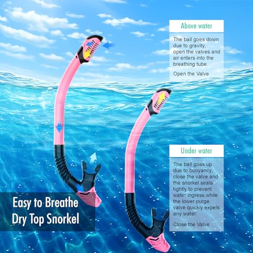Snorkeling Gear for Adults, JRing Snorkel Mask Set with 180 Degree Tempered Glass Anti Fog Goggles Scuba Dry Top Snorkel for Swimming, Scuba Diving Mask for Men Women (Yellow+Pink) - Thumbnail 3