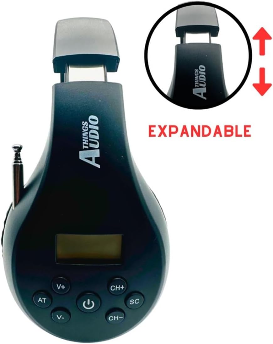 Portable Personal FM Radio Headphones Pull-Out Antenna for Great Reception, Walking, Jogging, Relaxing, School, Talk Radio - Powered by 2AA Batteries (Not Included) (Black & Red)
