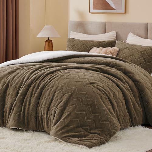 Image of BEDELITE Fluffy Sherpa Twin Comforter Set,Brown | Super Soft & Warm Fleece Bedding, Luxury Fuzzy Comforter for Winter, Heavy Plush Bedding Set,1 pillowcase