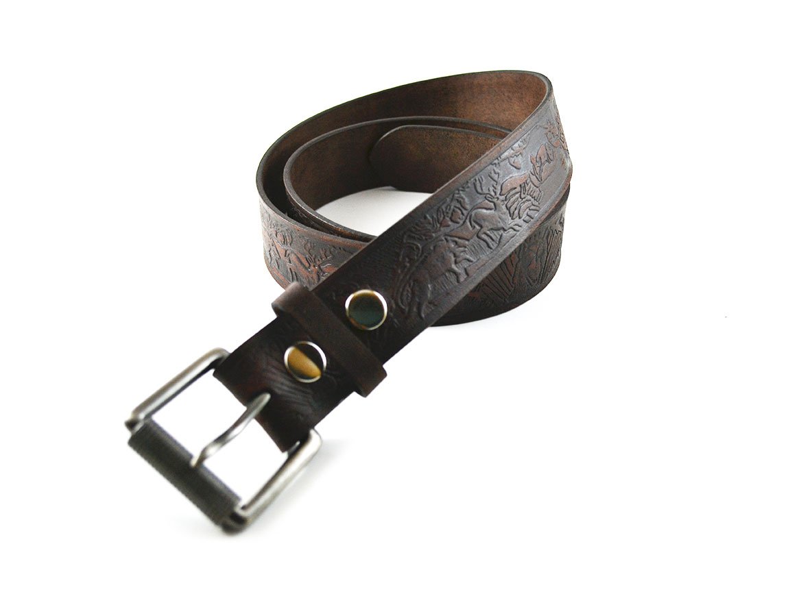 Antique Brass Naked Lady Bull Rider Genuine Leather Belt for Men (White, 42)