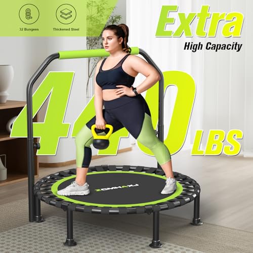 Foldable Mini Trampoline, 40"/48" Rebounder Trampoline for Adults & Kids, 450lbs Capacity with U-Shaped Adjustable Bar, Indoor Fitness Workout Exercise Equipment2