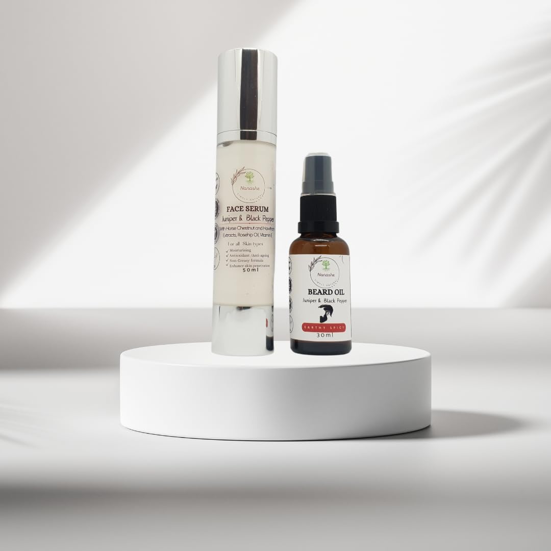 Nonashe Handmade Skincare Kit for Men Beard Oil + Face Serum, Natural Ingredients, for Healthy Moisturise, Anti Ageing - Image 2