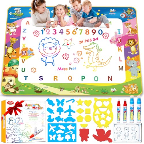 Image of Toddler Toys Water Doodle Mat: 40 X 30 Inch Mess Free Coloring & Drawing Instant Drying Mat - Kids Learning Toys for Girls Age 3-5 Home Educational Activities - Birthday/Christmas Gifts for Girls Boys