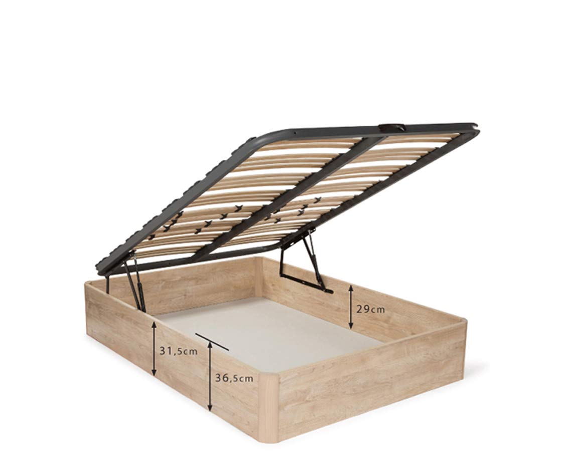 DORMIDAN - Canapé abatible Gran Capacidad Esquinas Redondeada en Madera Maciza, Tapa somier multiláminas con regulación Lumbar 105x190cm, Color Blanco
