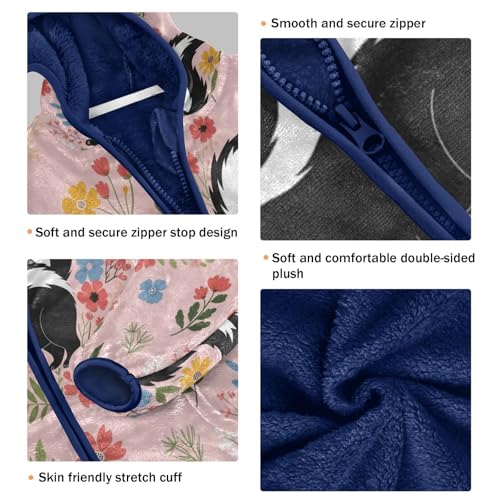 Floral Pattern with Skunks Toddler Fleece Jacket Girl Boys Hooded Fleece Jacket Coat Warm Outwear Zip-up 3-10T3