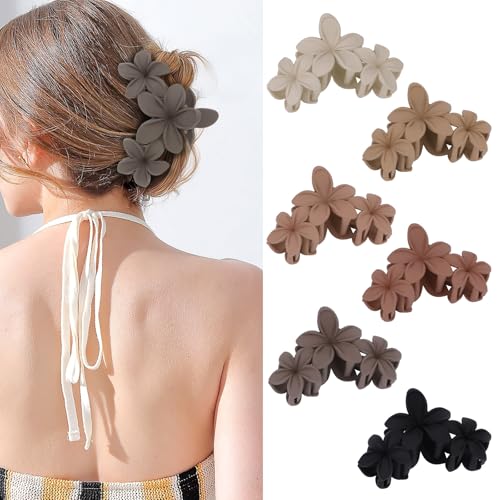 ANBALA 6 Pcs Hawaiian Flower Hair Clips for Women Plumeria Claw Clips for Thick Thin Hair, Strong Hold Matte Summer Beach Hair Accessories