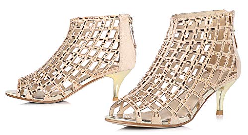 LizForm Women Open Toe Sandal Boots Dress Shoes High Heels Cutout Sandals Sparkle Everning Heels Gold 5 - Image 4