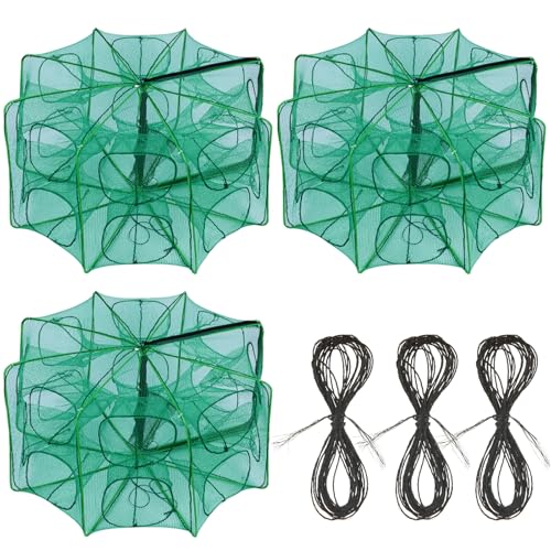 EATHEATY 3 Pack Minnow Fish Trap - Foldable Fishing Nets Cage for Crawfish, Crawdad, Pinfish, Perch, Catfish & Shrimp - Ideal for Lakes, Creeks & Bait Fishing