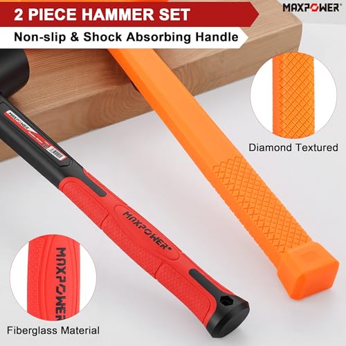 Image of MAXPOWER 2-Piece Rubber Mallet Set - 5 lb Dead Blow Hammer & 16 oz Rubber Mallet, Non-Marring Striking Tools for Automotive, Metal Forming, Woodworking & Assembly