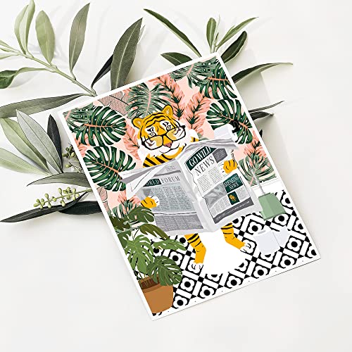 Lemail Wig Animal On Toilet Funny Bathroom Wall Art Animal Reading Newspaper Wall Art Prints Tiger On Toilet Print Botanical Wall Art Tropical Pink Botanical Bathroom Humour Art Print 12X16In Unframed #TOP1
