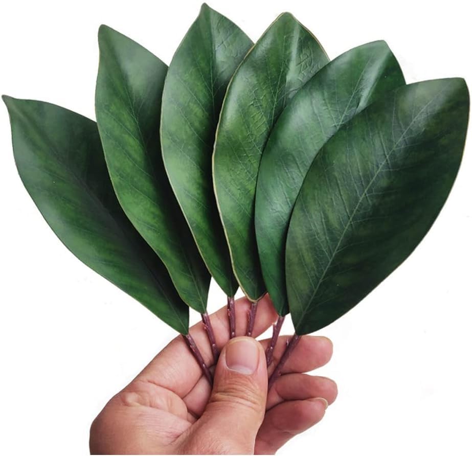Artificial Magnolia Leaves Fake Single Leaf Picks for Magnolia Wreaths Faux Green Leaves Stick DIY Wedding Decoration Pack of 30-image-45