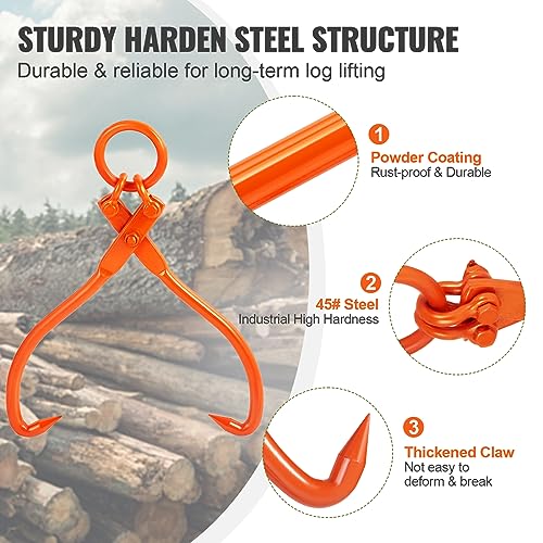 Image of VEVOR Log Skidding Tongs, 18 inch 2 Claw Log Lifting Tongs, Heavy Duty Steel Lumber Skidding Tongs, 772 lbs /350 kg Loading Capacity, Log Lifting, Handling, Dragging & Carrying Tool