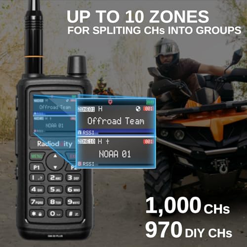 Image of Radioddity GM-30 Plus GMRS Handheld Radio, GMRS Repeater Capable Long Range NOAA /UHF /VHF /Airband Scanner & Receiver, 1000 Channels, GPS Tracking, Programming Cable+15.5 inch ANT, 2 Pack (Chirp Compatible)