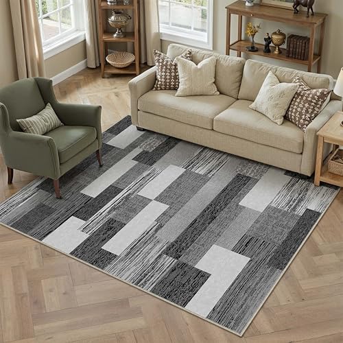 PureCozy Teppich Wohnzimmer 140x200cm Schwarz Schlafzimmer Wohnzimmerteppich Waschbar Moderne Weich Carpet rutschfest Teppiche Esszimmer BüRo Kurzflor Groß Rug Geometrisches Patchwork Accent