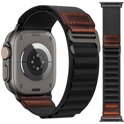 MRAIN-H Alpine Loop with Leather Design Compatible with Apple Watch Bands Ultra 3 2 1 (49mm...