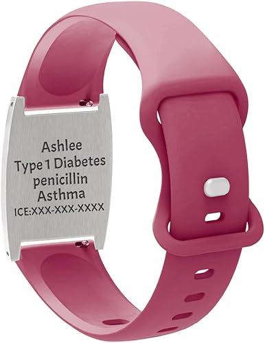 Miniatura 3 de Pulsera personalizada de identificación de alerta médica de nácar, pulseras de alerta médica de oro rosa para mujeres, pulsera deportiva de silicona