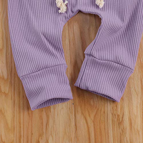 One Opening Toddler Baby Boy Girl Clothes Outfits Ribbed Long Sleeve Pullover Sweatshirts Pants Newborn Girl Outfit Set(Purple, 0-3 Months) #TOP5