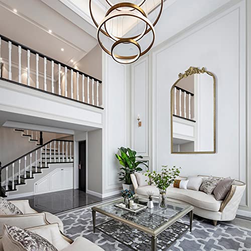 Casolly Arendahl Traditional Retro Gold Arched Wall Mirror, 24"X36" Carved Elegant Mantel Farmhouse Bathroom Mirror With Antique Ornate Frame, Baroque Inspired Home Decor For Vanity Bedroom Entryway #TOP4