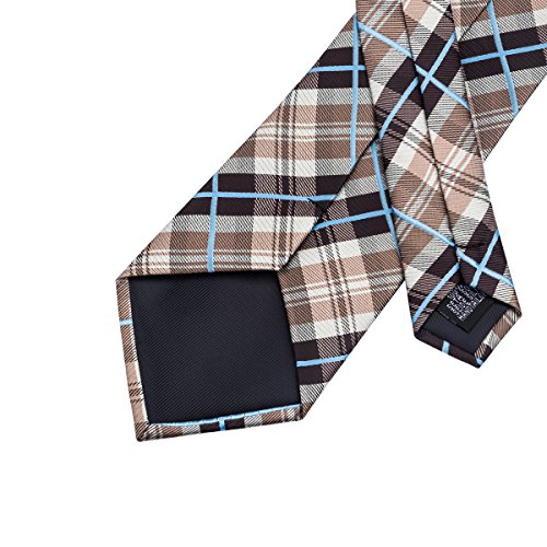 Image of Barry.Wang Plaid Ties for Men Silk Necktie Handkerchief Cuff Links Set