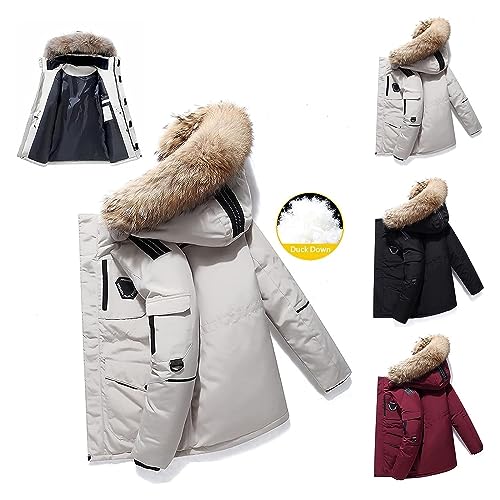 Jacket Men's Down Jacket Big Goose Autumn and Winter Thickened Coat Canada Style Warm Snow Coat(Red,XX-Large)4