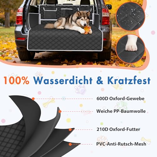 Kofferraumschutz Hund mit Seitenschutz,Wasserdichte Hundedecke Universal Auto Kofferraum,Rutschfeste Hundematte Auto mit Stoßstangenschutz & Taschen, Kratzfest Schutzmatte für SUV Kombi Limousine