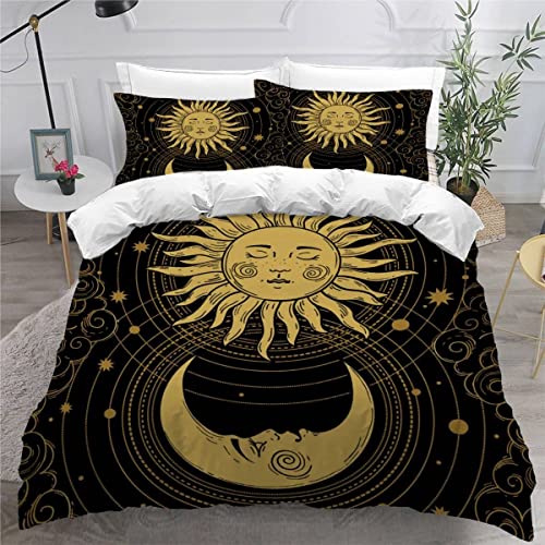 Parure de lit 2 Personne Enfant Tarot, Astrologie 3D Motif Housse de Couette Magie De L'astrologie Doux Microfibre 3 pièces Literie avec Fermeture éclair et 2 Taie d'oreiller 50x75 Cover