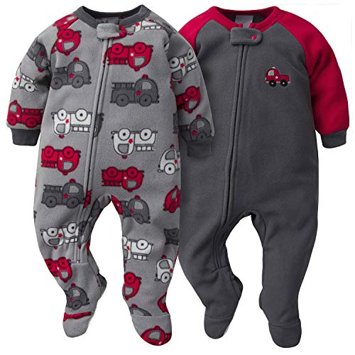 GerberBaby Boys' Flame Resistant Fleece Footed Pajamas 2-pack