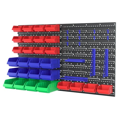 WORKPRO Pegboard Organizer Wall Mounted, 44PC Tool Storage Rack with Bins and Hooks, Peg Board Wall Organizer for Garage Organization, Workshop, Craft Room, Tool Wall Storage System