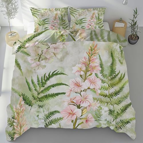Linge de lit microfine 140x200 cm imprimé floral botanique avec finitions zippées