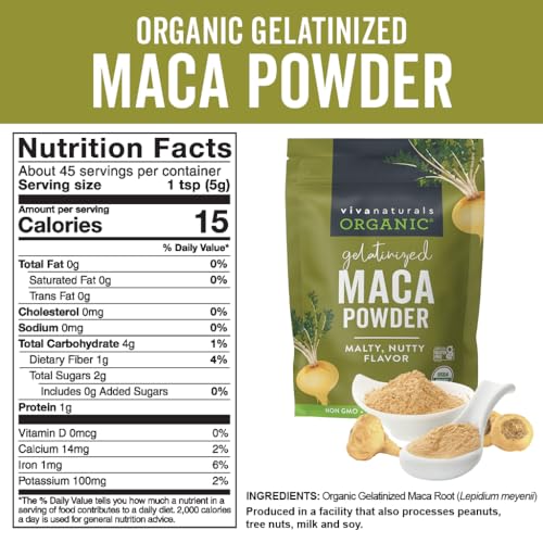 image for Viva Naturals Organic Maca Powder, Gelatinized, 8 oz – Vegan, USDA O