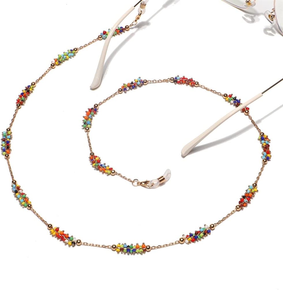Fashion Handmade Chain Clip Beads Mixed Color Rice Eyeglass Rope