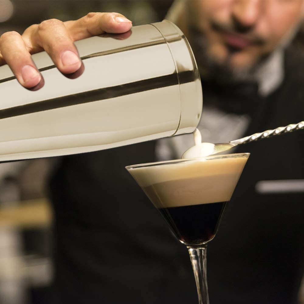 Kit de barman con soporte |Set de barras de cóctel para mezcla de bebidas - Herramientas de barras: Martini Shaker, Jigger, colador, cuchara mezcladora de bar, pinzas |El mejor kit de barman par