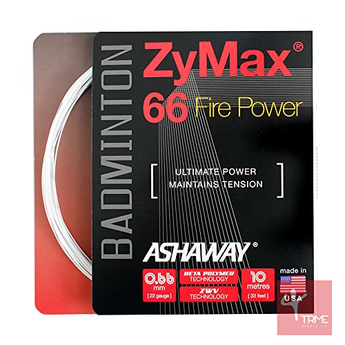 ASHAWAY Zymax 66 Fire Power Badminton-Saiten-Set, 0,66 mm, Weiß Cover
