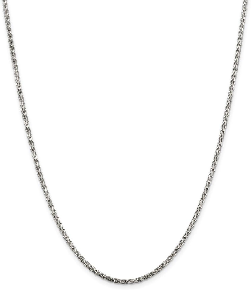 Solid 925 Sterling Silver 2mm Diamond-Cut Spiga Chain Necklace