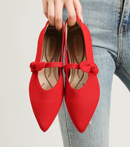 Women's Flats Mary Jane Ballet Knit Flats for Women Pointed Toe Comfortable with Bow Foldable Dressy Flats Slip On Casual Office Shoes4