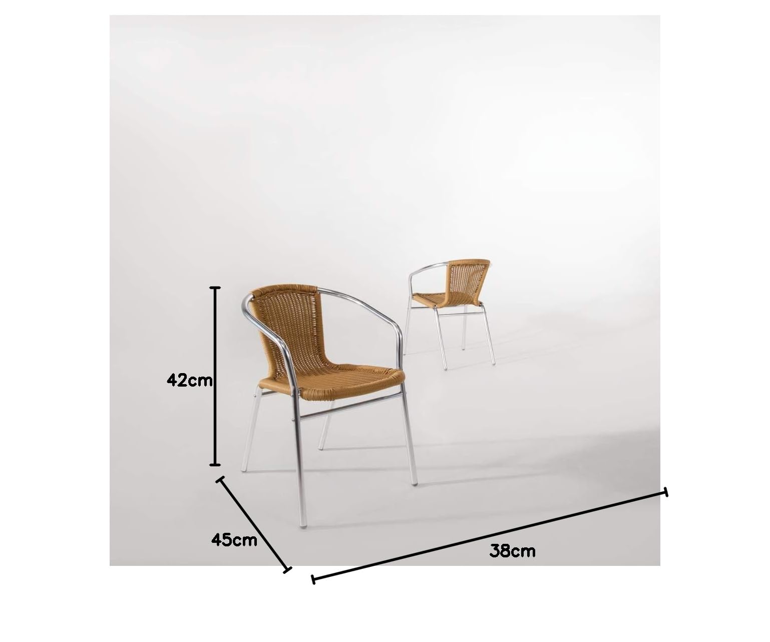 Bolero Lot de 4 Chaises en Aluminium et Rotin Naturel, Argent et Marron, Structure en Aluminium, Assise en Rotin PE, Empilables, Hauteur d'Assise 450 mm, Chaises en Rotin pour Terrasse, U422