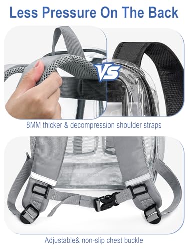 Image of Heavy Duty Clear Backpack For School, 17 Inch Clear Bookbag For Kids Boys Girls Women Men, Large See Through Backpack With An Extra Pouch Accessories, Multi-Pockets Tranparent Bag, Work, Grey