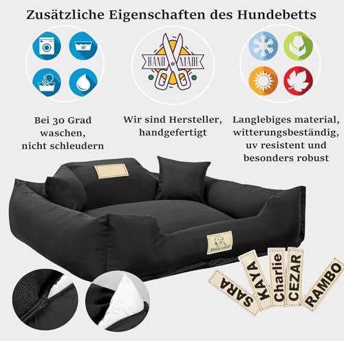KING DOG Hundebett Grosse Hunde Waschbar L 100 x 75 cm Hundekissen Hundekorb Personalisiert - Name des Hundes Mit Reißverschluss Abnehmbares Kissen rutschfeste Unterseite Silikon Füllung Schwarz