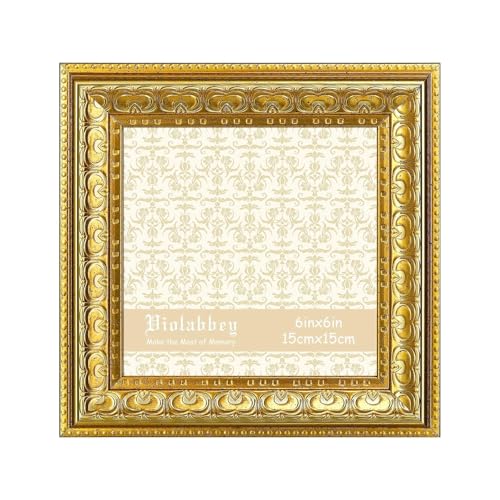 Image of VIOLABBEY 6x6 Picture Frame Gold, Vintage Photo Frame | Small Antique Ornate Frame, Square Frame for Wall or Tabletop Display,Classic Design for Home Office Decor