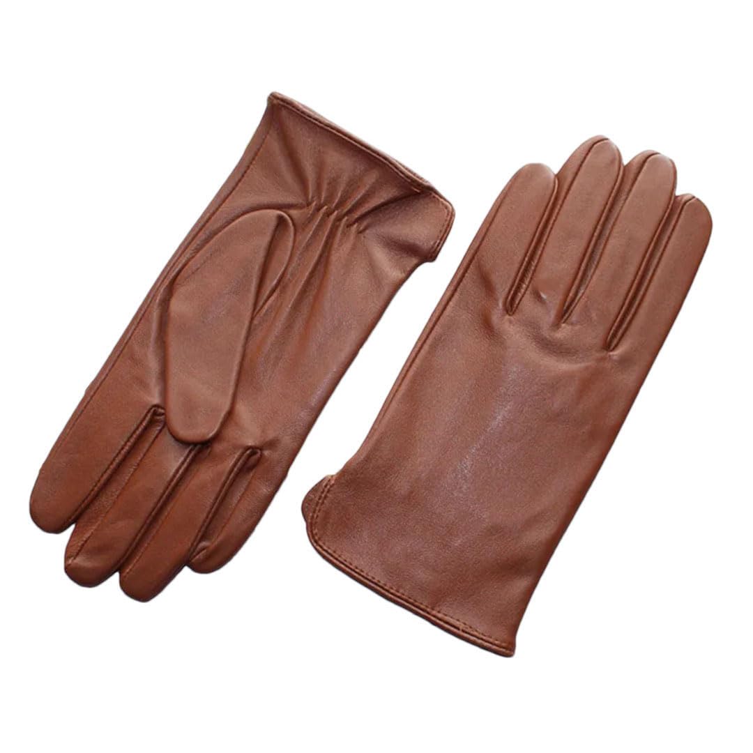Damen Schaffell Handschuhe Leder Ungefüttert Dünn Can Touchscreen Outdoor Sport Fahren Reithandschuhe Gelblich Braun 10
