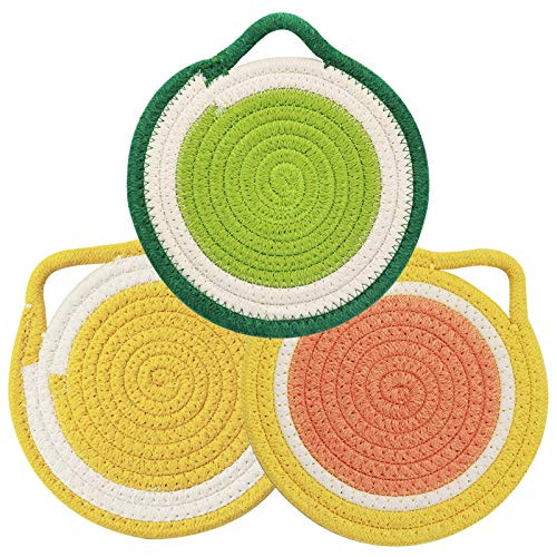 Kitchen Pot Holders Set Trivets Set, Cotton Thread Weave Hotpads For Cooking (Set Of 3) Stylish Coasters, Placemat, Thick Hot Pads, Hot Mats, Spoon Rest, Baking, Round Pad 7 Inches #TOP25