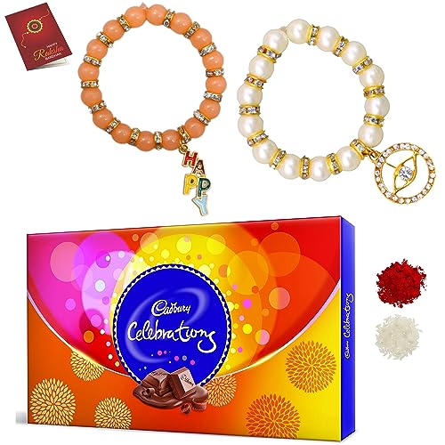 Image of JAIPUR ACE Rakhi Hamper With Chocolate Celebration Box Combo Pack, Rakshabandhan Gift Hamper For Brother With Roli Kumkum & Greeting Card (5 Rakhi Set)