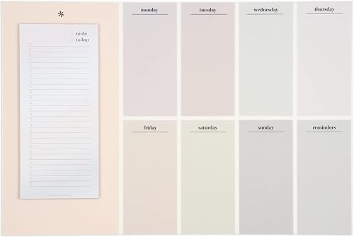 Pizarra blanca semanal reposicionable de 18 x 12 pulgadas y bloc de notas de 4 x 9 pulgadas, diseño colorido y bloc de notas recargable, incluye 25