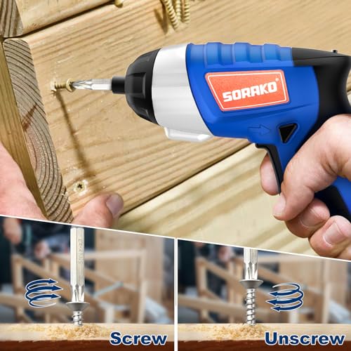 Image of Electric Screwdriver, SORAKO Cordless Screwdriver Rechargeable 4V Max, Power Screwdriver with LED Light, 1300mAh Battery Screwdriver 6 Nm 30 PCS Screw Gun Accessories for Home DIY, Car Repair
