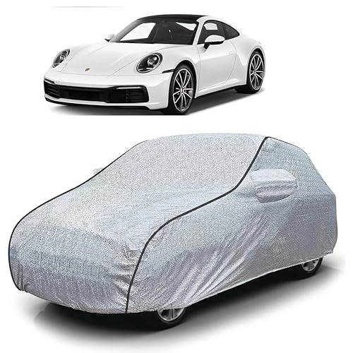 Image of Sulfar 100% Waterproof Car Body Cover Compatible with Mirror for Porsche 911 (Triple Stitched, Full Bottom Elastic, Magic Silver with Black Piping)