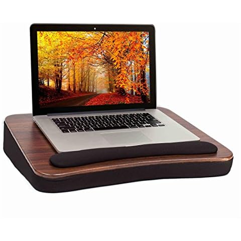 Sofia + Sam Multi Tasking Lap Desk with Memory Foam Cushion | Wrist Rest Cushion | Fits Laptops Up to 17" | Portable Laptop and Book Stand | Black | Wood Top | Work from Home Cover