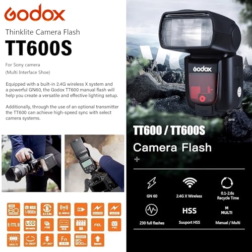 Image of Godox TT600S GN60 2.4G Wireless Camera Flash Speedlite & Diffuser for Sony | Master /Slave GN60 Manual Flash, Support HSS when paired off camera with Godox X Trigger System for Sony Cameras