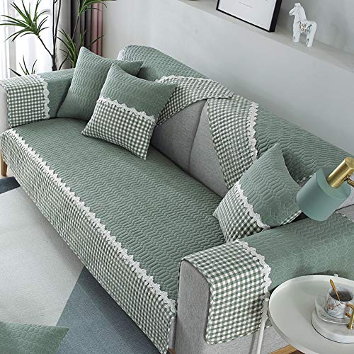 SAZDFY Coton Matelassé Revêtement De Canapé,Couverture De Couch Slipcover pour Sectional Canapé Non Slip Résistant Aux Taches Protecteur d'animal Familier Coussin-Vert. Taie d'oreiller 45 X 45c Cover